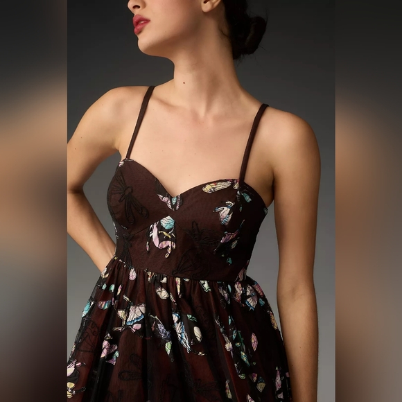 Anthropologie Geisha Designs Butterfly Appliqué Midi Dress, Small - Picture 2 of 7